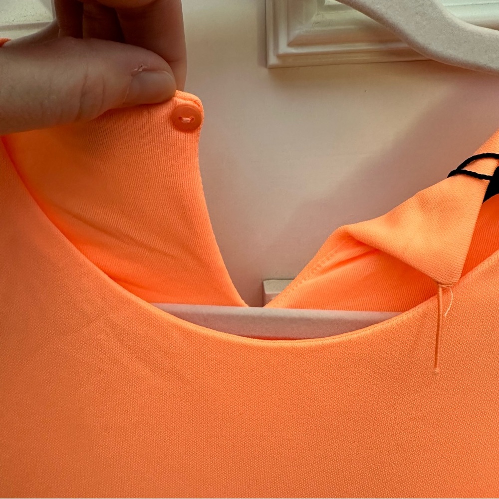 Zara Neon Orange Draped Dress - Size LARGE - Picture 7 of 8